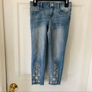 TRUE CRAFT embroidered Aztec western blue raw hem skinny girls jeans Size 6